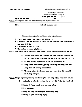 Đề kiểm tra cuối học kì II Khoa học lớp 4 - Năm học 2016-2017 - Trường Tiểu học Mỹ Thành